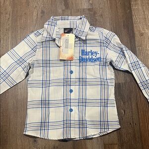 Harley-Davidson White and Blue with little sparkle Plaid Kids Button-Down Shirt